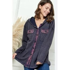 Washed Out Shacket Shirt‎ Womens L Oversized Textured Waffle Slouchy